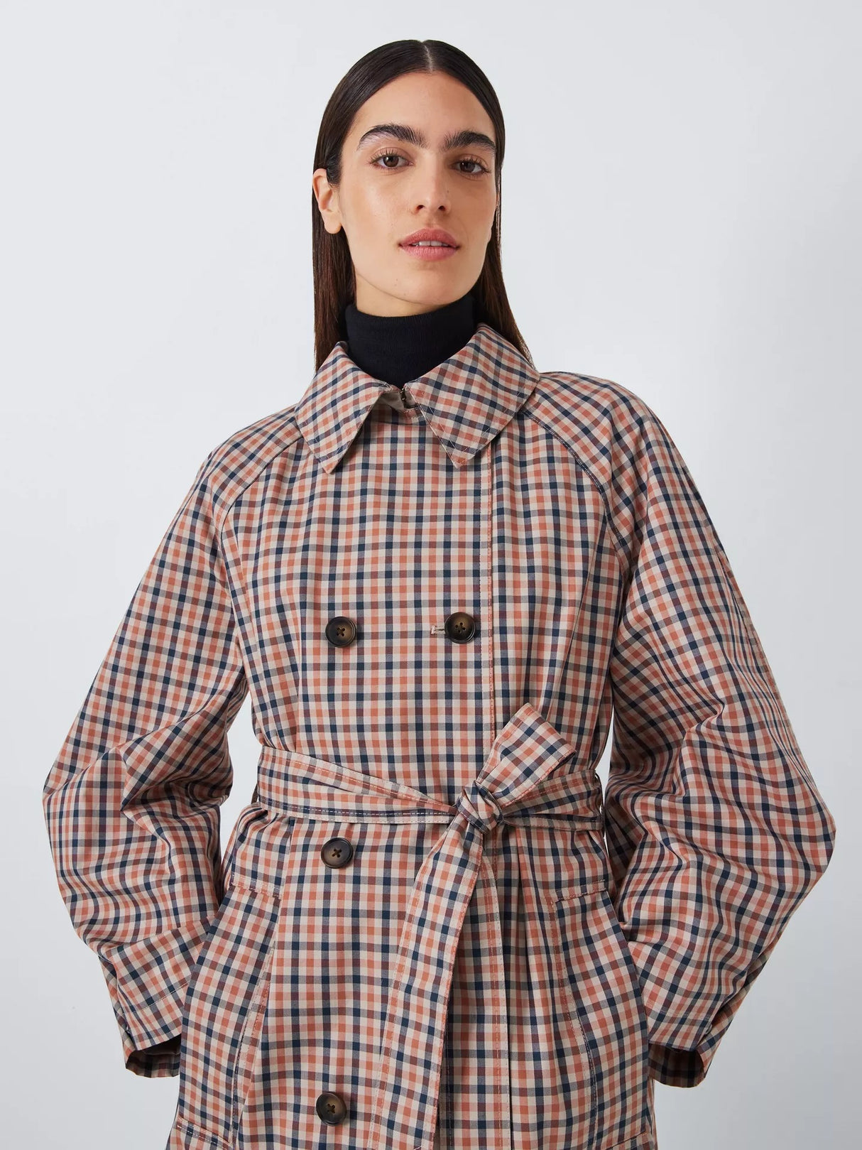 John Lewis Women's Fluid Check Classic Longline Trench Coat - Multi - UK 10