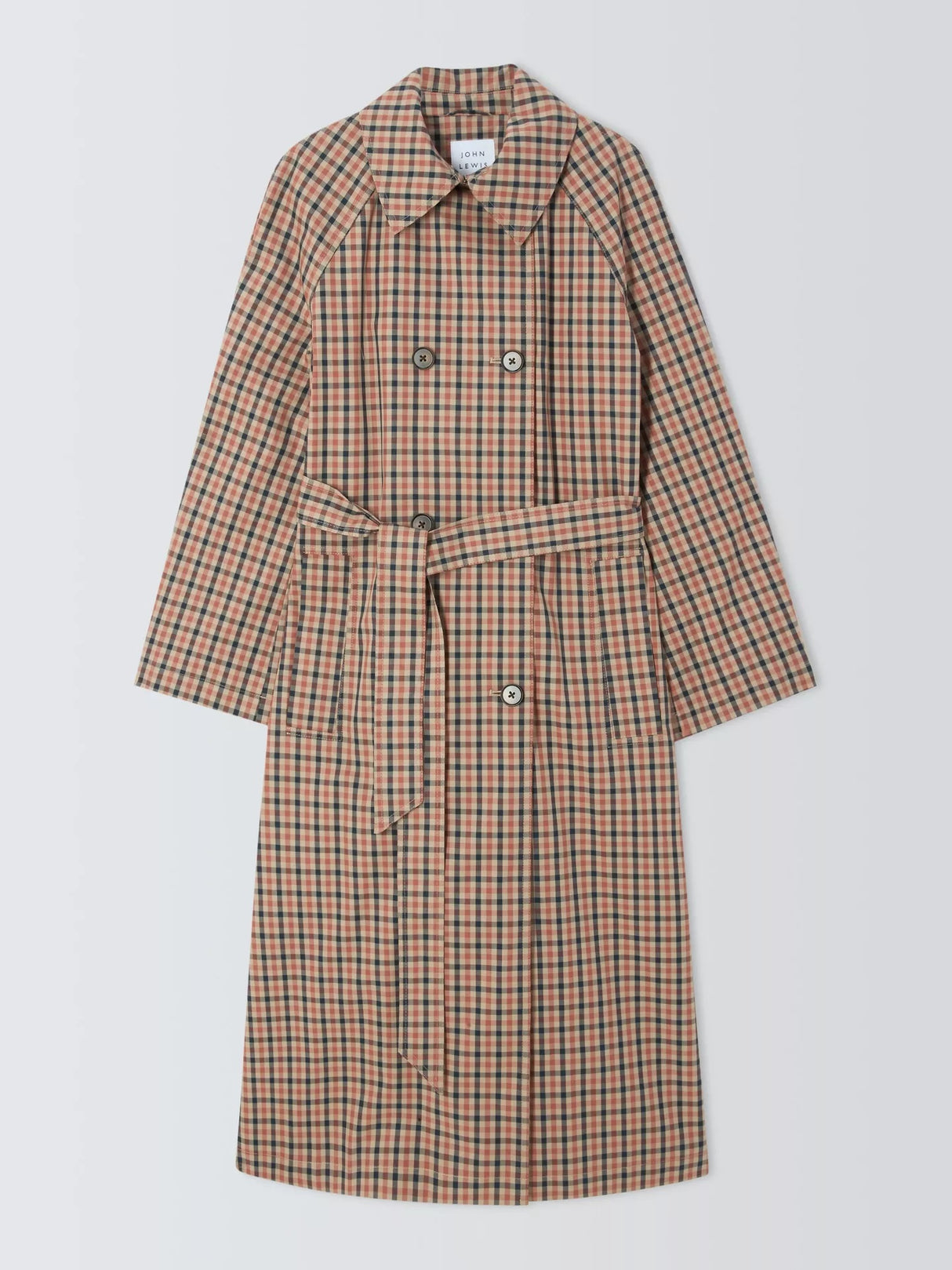 John Lewis Women's Fluid Check Classic Longline Trench Coat - Multi - UK 10