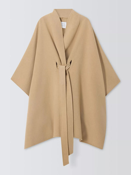 John Lewis Women's Wool Blend Tie Belt Cape Coat - One Size - Sand Brown - Kazoop 