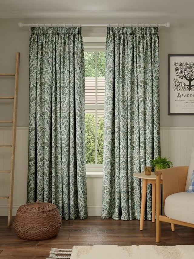 John Lewis Avani Weave Pair Lined Pencil Pleat Curtains 228 x 228cm - Green