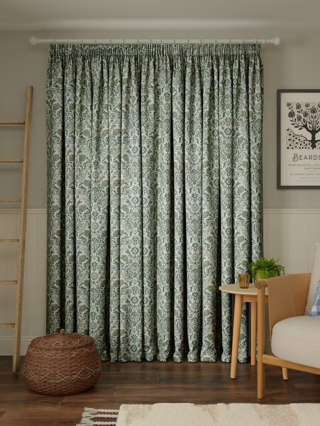 John Lewis Avani Weave Pair Lined Pencil Pleat Curtains 228 x 228cm - Green