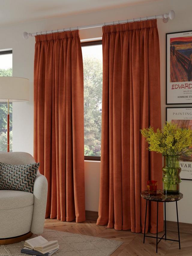 John Lewis Velvet Pair Lined Pencil Pleat Curtains W228 x Drop 274cm  Sienna