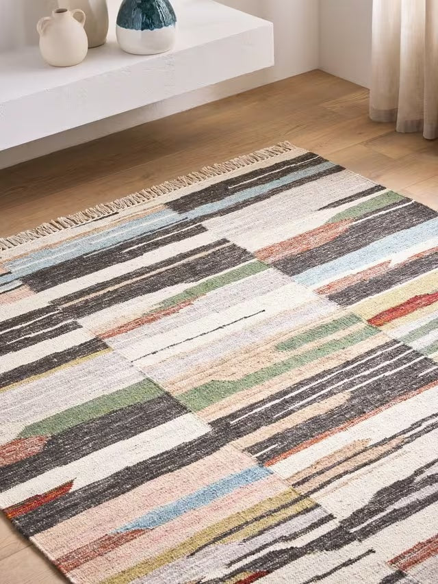 John Lewis Abstract Stripe Flatwoven Wool Rich Rug L150 x W90cm - Multi