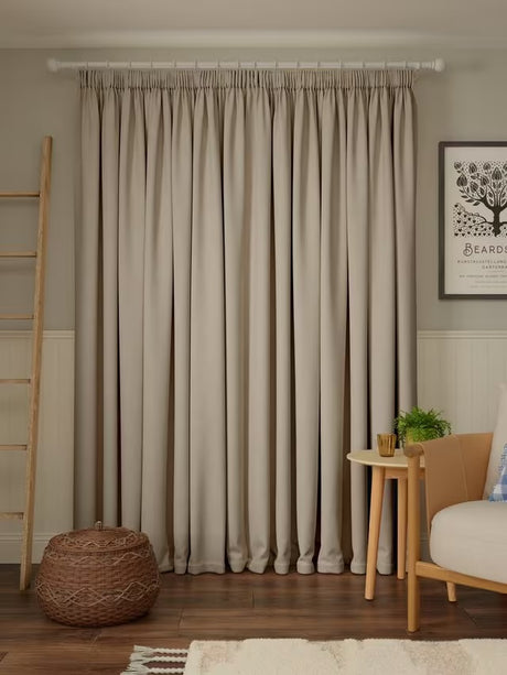 John Lewis Pure Cotton Pair Lined Pencil Pleat Curtains 228 x 228cm - Putty