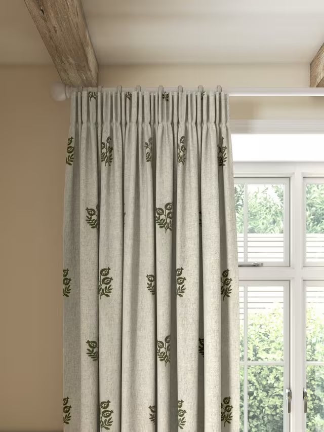 John Lewis Embroidered Lined Pencil Pleat Curtains 167 x 182cm - Dark Olive