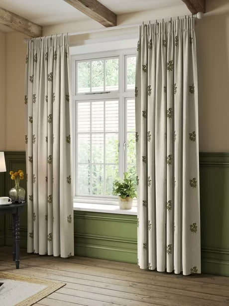 John Lewis Embroidered Lined Pencil Pleat Curtains 167 x 182cm - Dark Olive