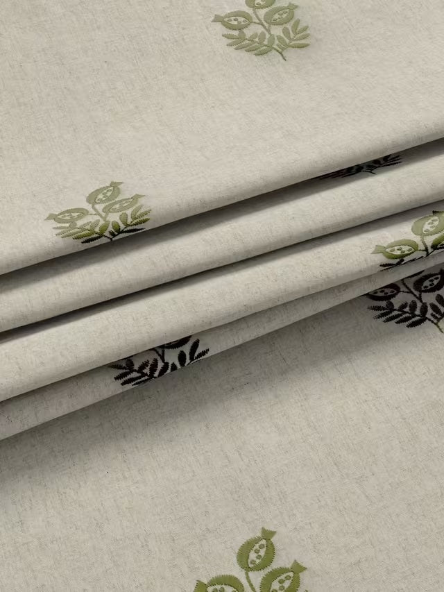 John Lewis Embroidered Lined Pencil Pleat Curtains 167 x 182cm - Dark Olive