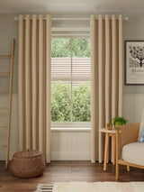 John Lewis Pure Cotton Pair Lined Eyelet Curtains W228 x D182cm - Natural
