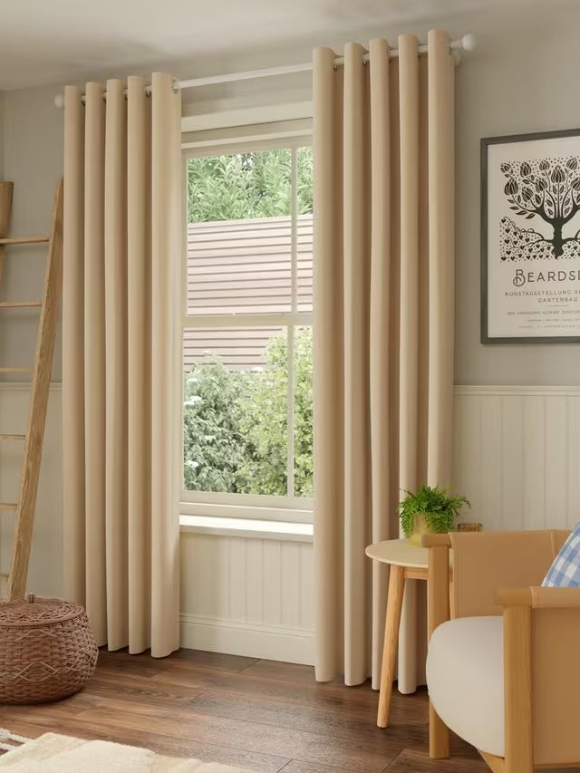 John Lewis Pure Cotton Pair Lined Eyelet Curtains W228 x D182cm - Natural