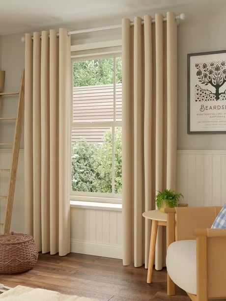John Lewis Pure Cotton Pair Lined Eyelet Curtains W228 x D182cm - Natural