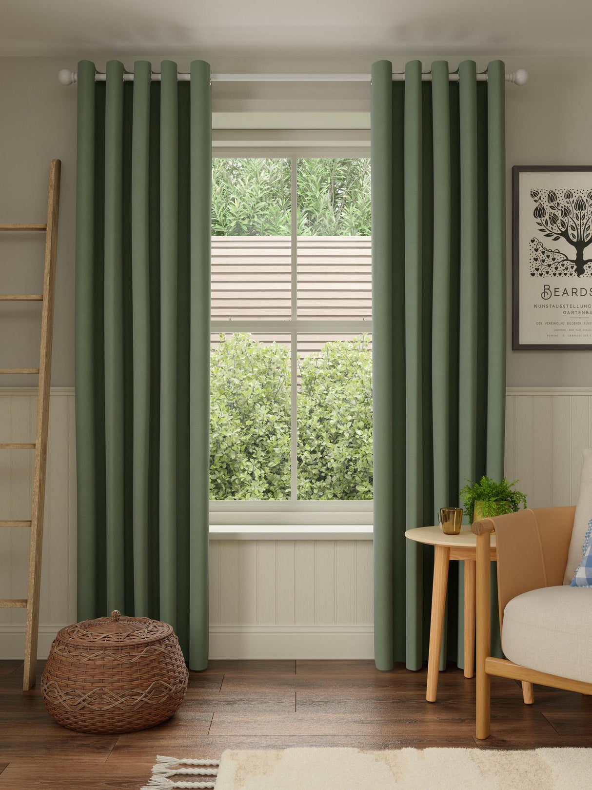 John Lewis Pure Cotton Pair Lined Eyelet Curtains Myrtle Green W228 x 228cm