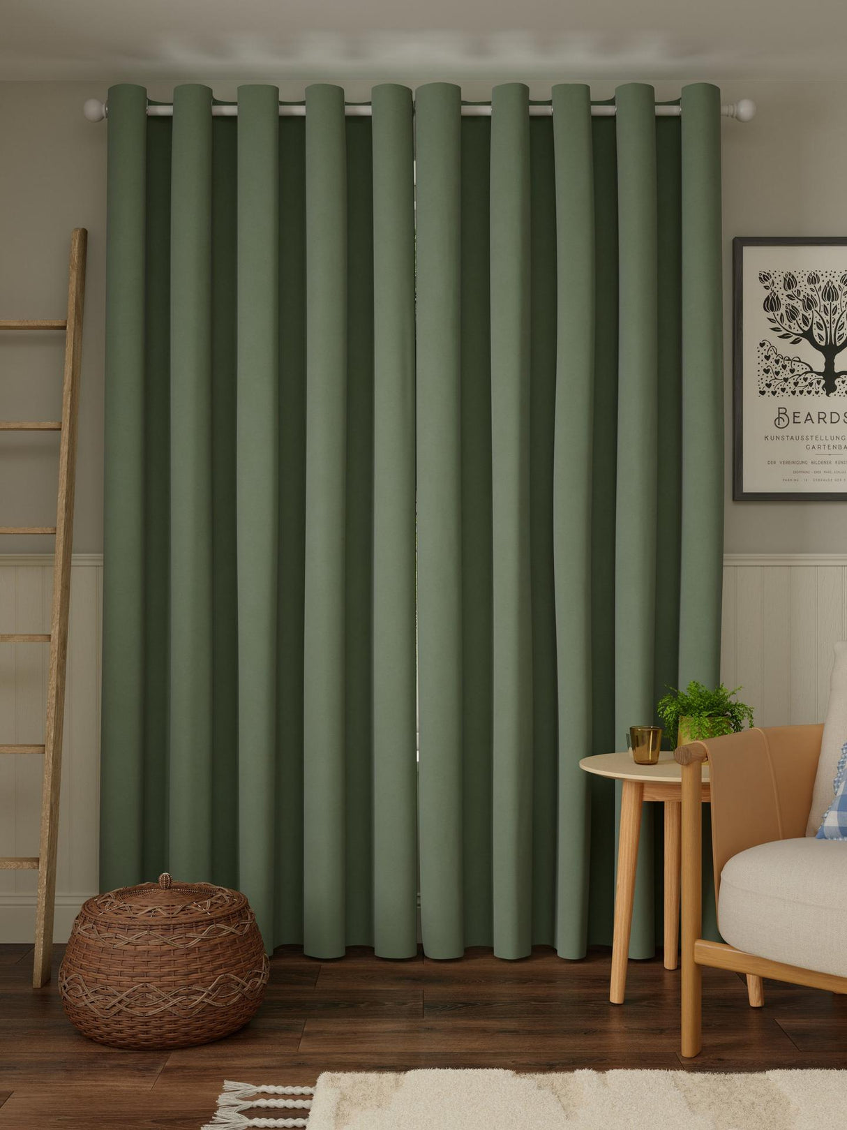 John Lewis Pure Cotton Pair Lined Eyelet Curtains Myrtle Green W228 x 228cm