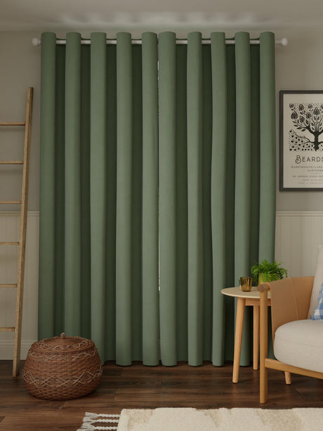 John Lewis Pure Cotton Pair Lined Eyelet Curtains Myrtle Green W228 x 228cm