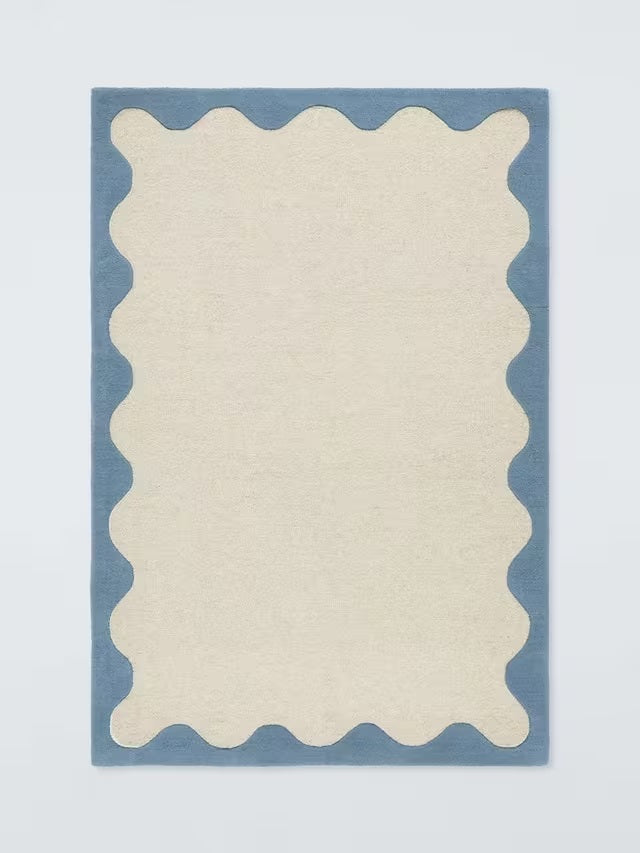 John Lewis Pure Wool Scallop Rectangular Rug L180 x W120cm - Lake Blue