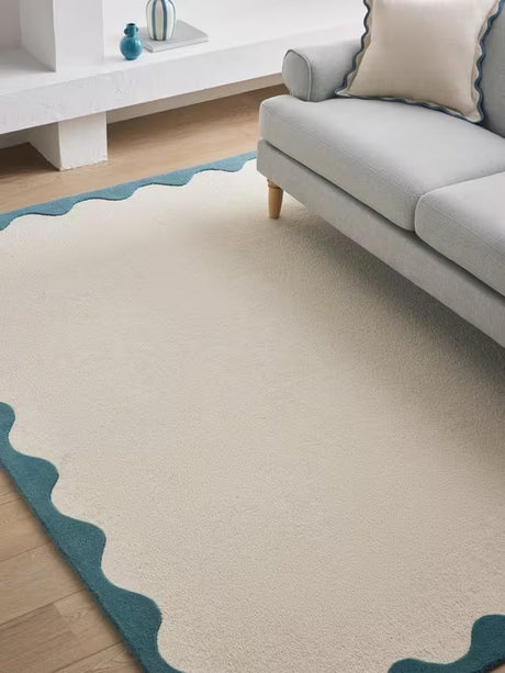 John Lewis Pure Wool Scallop Rectangular Rug L180 x W120cm - Lake Blue