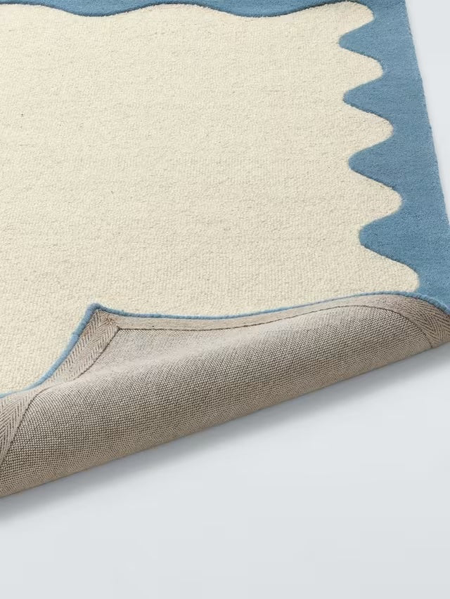 John Lewis Pure Wool Scallop Rectangular Rug L180 x W120cm - Lake Blue