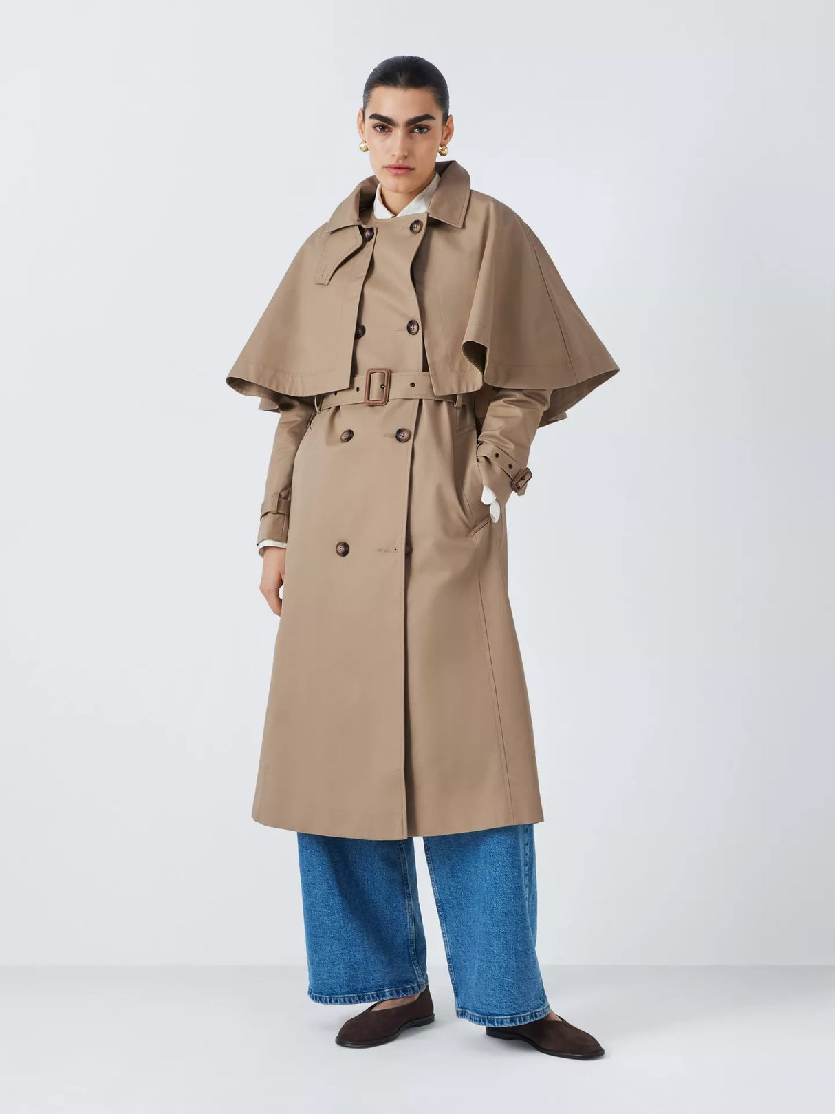 John Lewis Women's Long Length Cotton Cape Trench Coat - Natural - UK 16