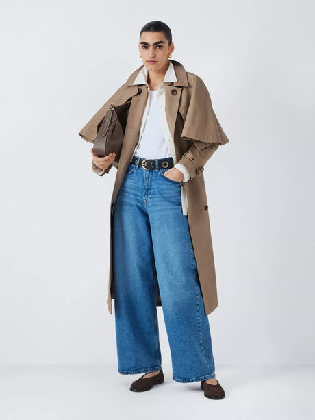 John Lewis Women's Long Length Cotton Cape Trench Coat - Natural - UK 16