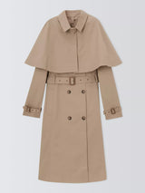 John Lewis Women's Long Length Cotton Cape Trench Coat - Natural - UK 16