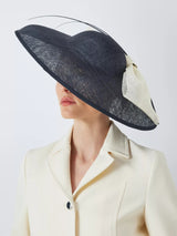 John Lewis Women's Davina Oversized Bow Woven Occasion Hat - White/Navy