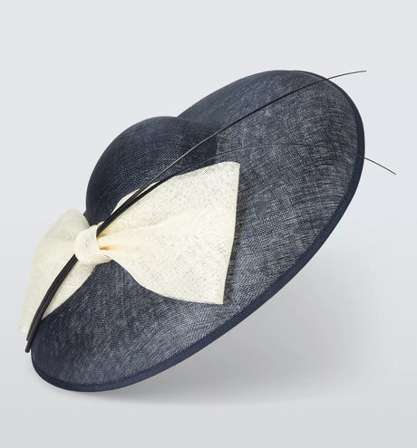 John Lewis Women's Davina Oversized Bow Woven Occasion Hat - White/Navy
