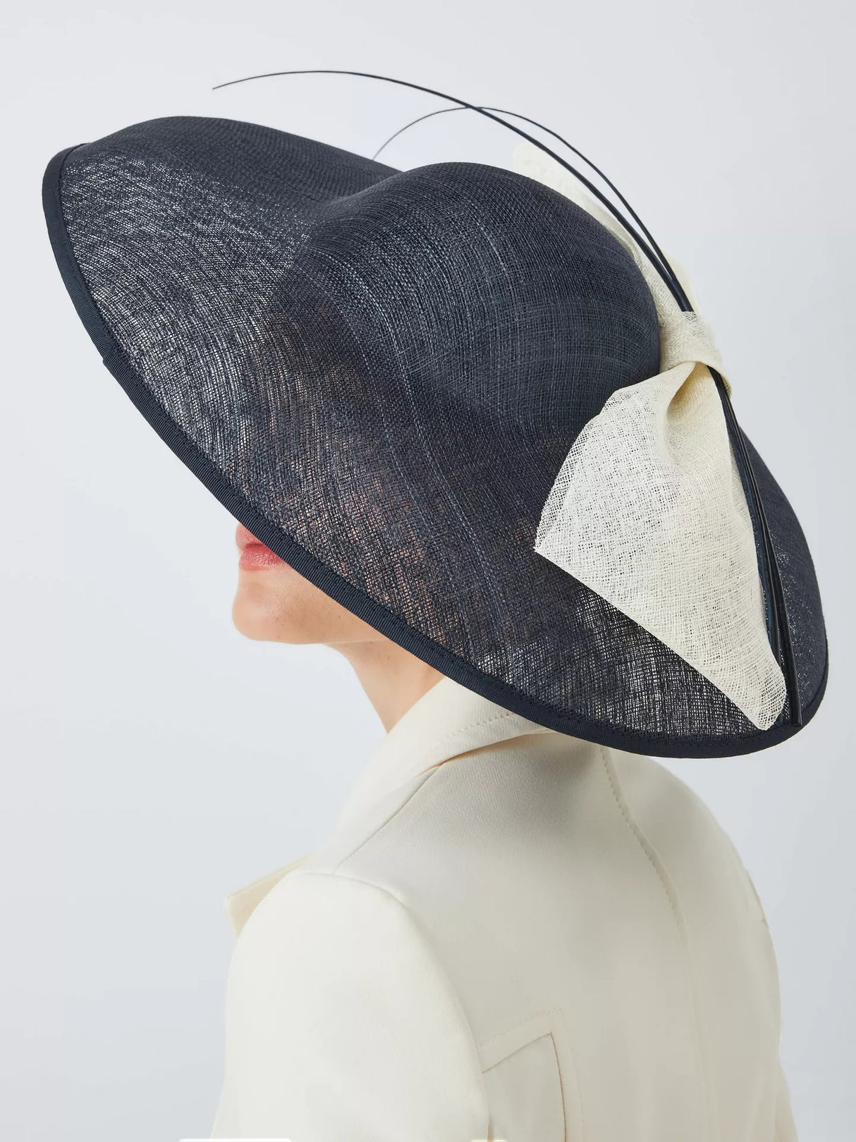 John Lewis Women's Davina Oversized Bow Woven Occasion Hat - White/Navy