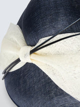 John Lewis Women's Davina Oversized Bow Woven Occasion Hat - White/Navy