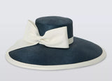 Whiteley Women's Winslow Large Bow Trim Straw Race Day Occasion Hat - Blue