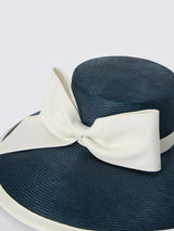 Whiteley Women's Winslow Large Bow Trim Straw Race Day Occasion Hat - Blue