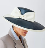 Whiteley Women's Winslow Large Bow Trim Straw Race Day Occasion Hat - Blue