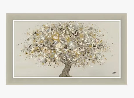 John Lewis Sara Otter Neutral Heart Tree Framed Print 72x122cm - Gold/Taupe