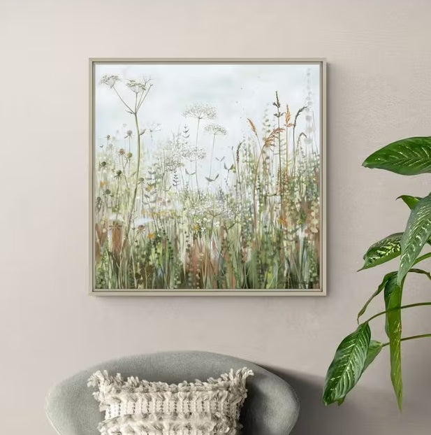 Catherine Stephenson Whispering Meadow Framed Canvas Print 64 x 64cm - Green