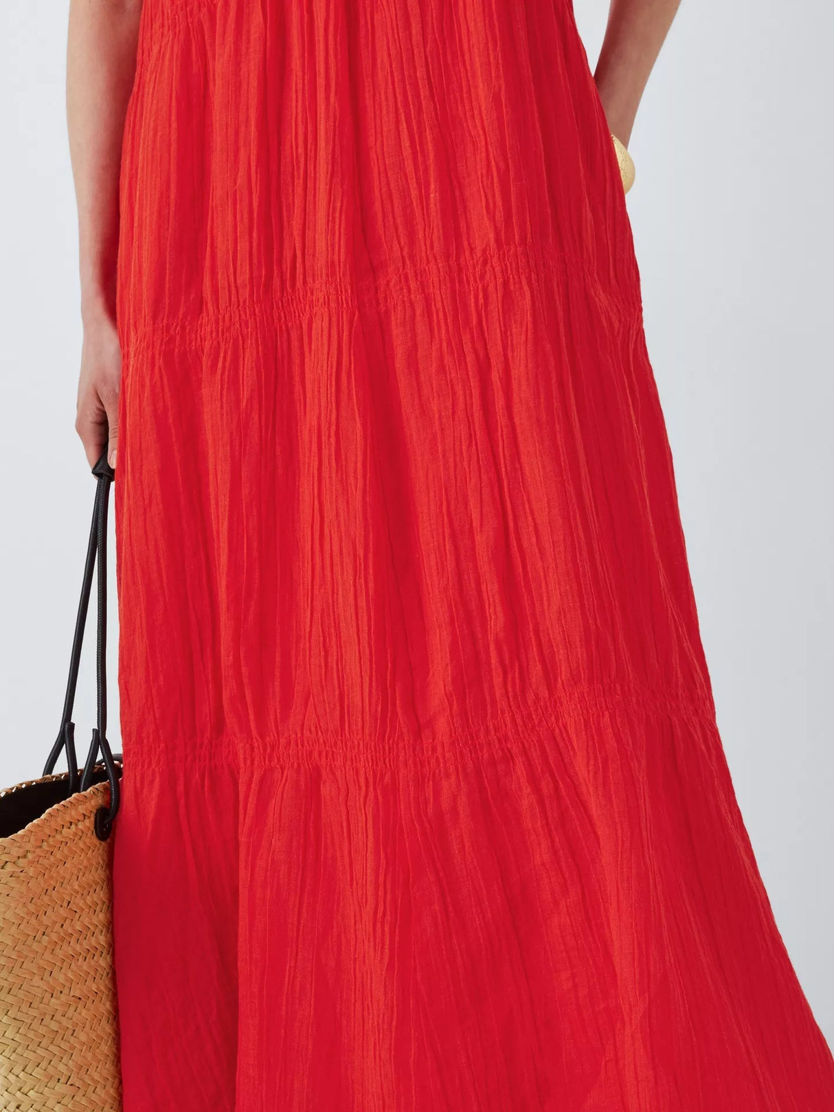 John Lewis Ramie Smocked Sleeveless Summer Cotton Maxi Dress - Coral  UK 10