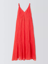 John Lewis Ramie Smocked Sleeveless Summer Cotton Maxi Dress - Coral  UK 10