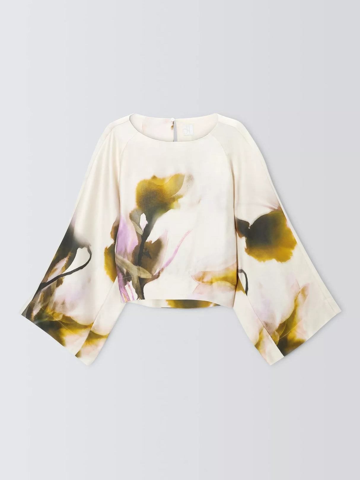 John Lewis Linen Tencel Wide Sleeve Floral Print Top - Violetta Bloom - UK 8