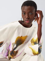 John Lewis Linen Tencel Wide Sleeve Floral Print Top - Violetta Bloom - UK 8