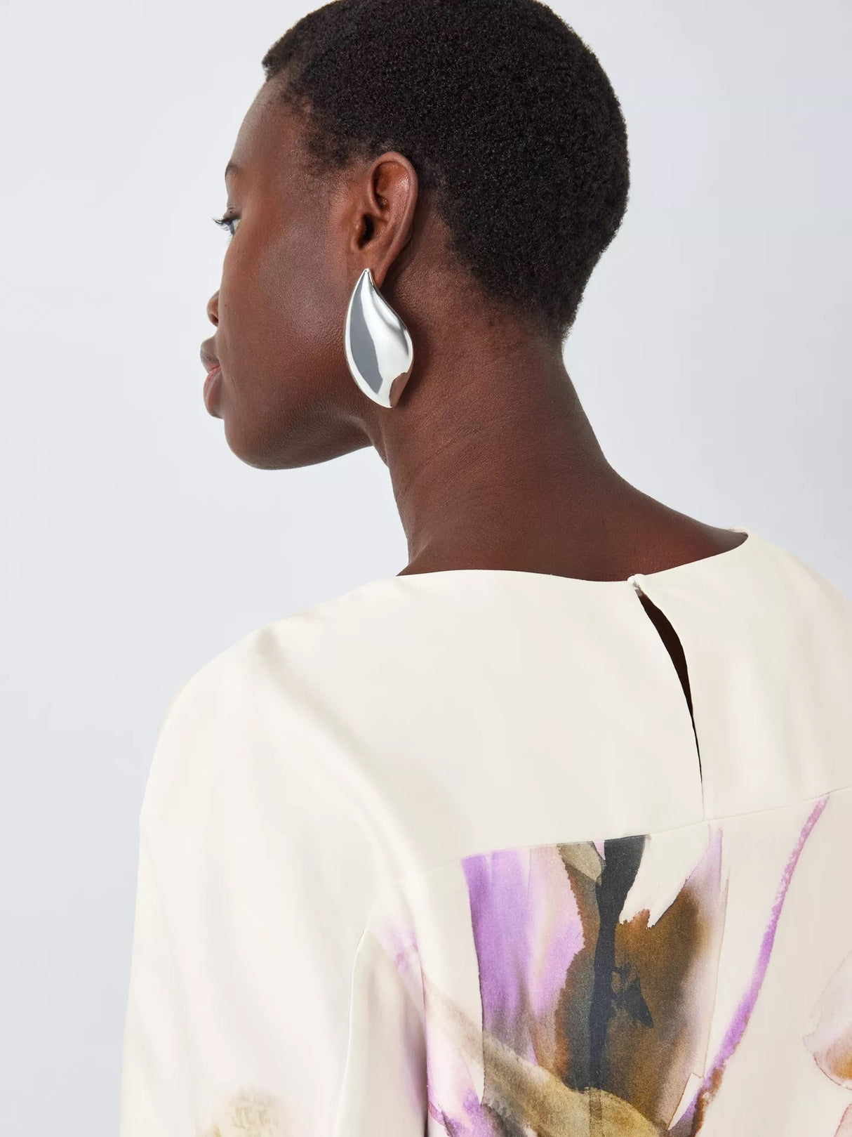 John Lewis Linen Tencel Wide Sleeve Floral Print Top - Violetta Bloom - UK 8