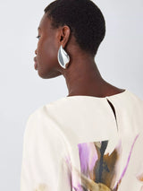 John Lewis Linen Tencel Wide Sleeve Floral Print Top - Violetta Bloom - UK 8