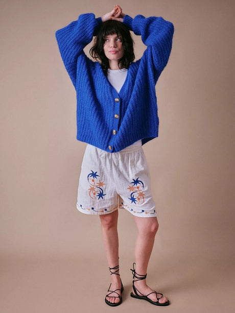 Cape Cove Women's Sirena Wool Rich Blue Oversized Cropped Cardigan - Medium