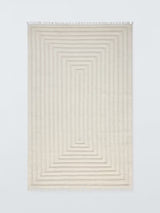 John Lewis Box Stripe Geometric Pure Wool Rug L180 x W120cm - White Ivory