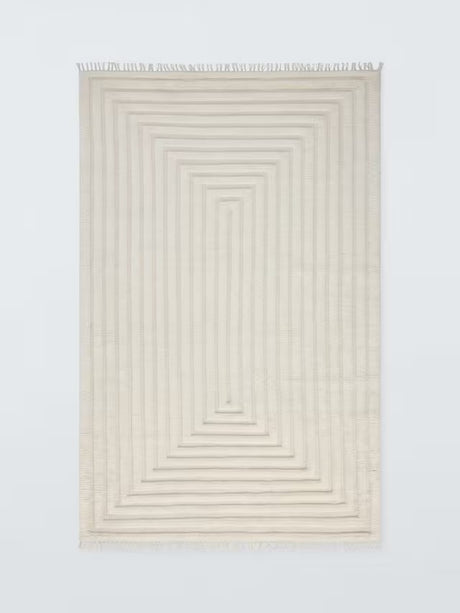 John Lewis Box Stripe Geometric Pure Wool Rug L180 x W120cm - White Ivory