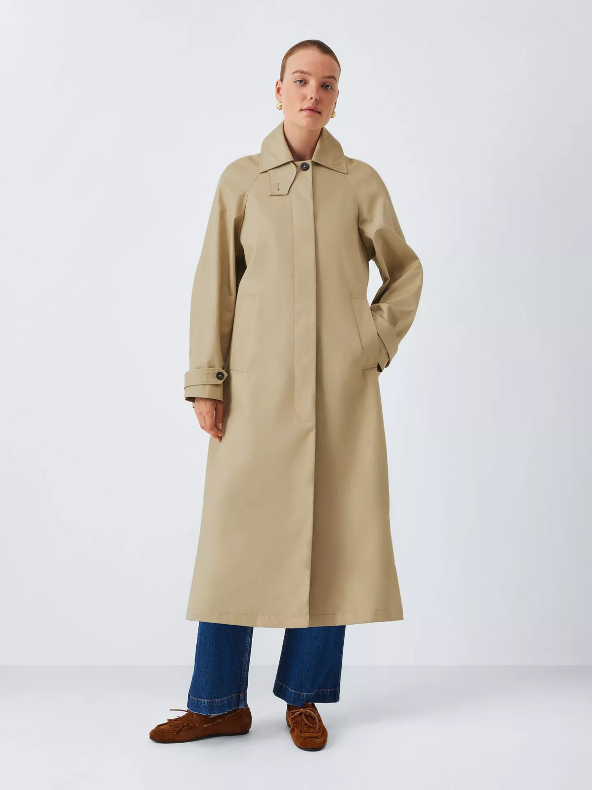 John Lewis Women's Shower Resistant Knee Length Mac Coat - Natural UK 10