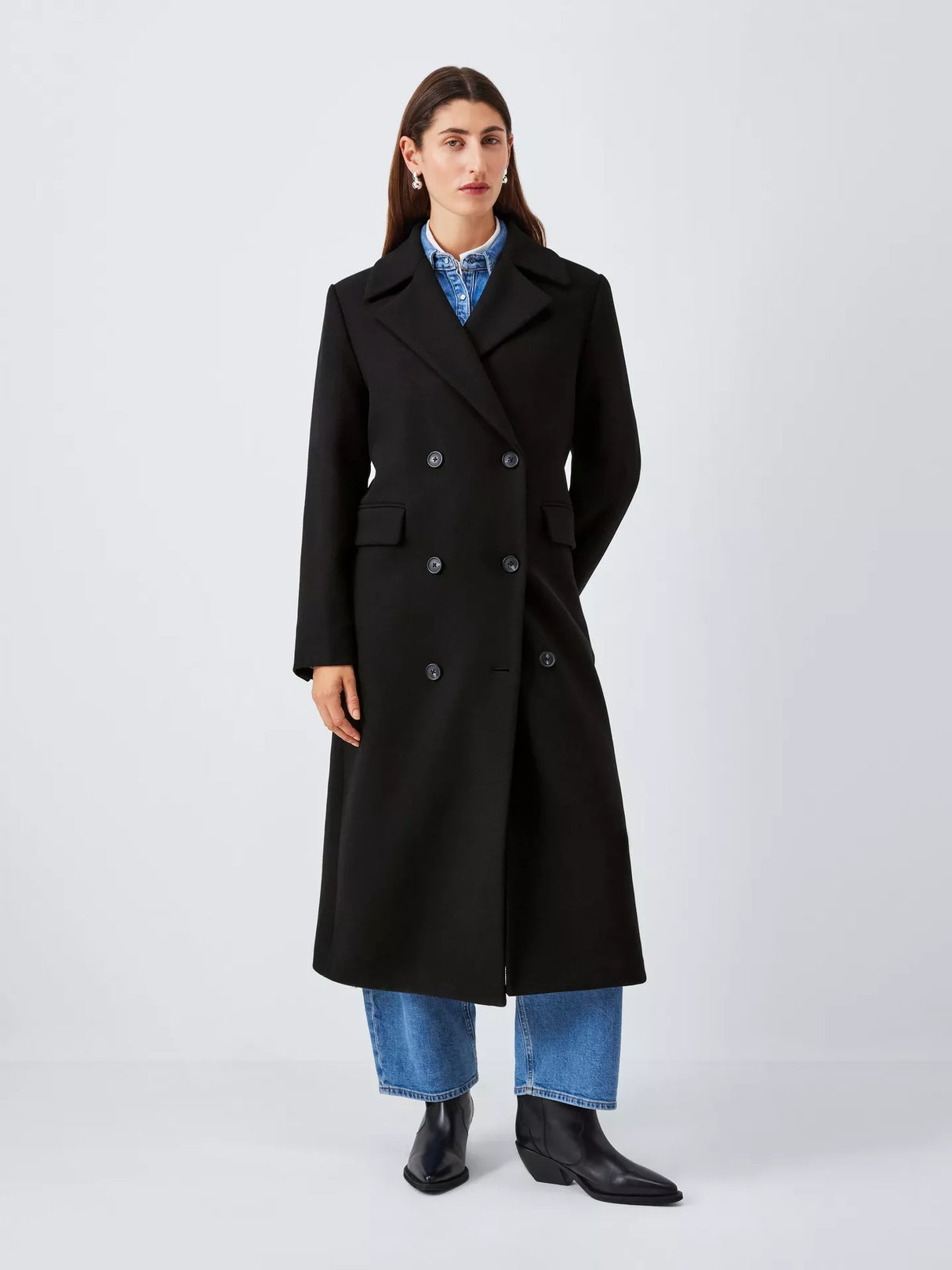 John Lewis Women's Double Breasted Button Wool Blend Coat - Black - UK 12