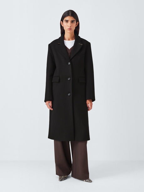John Lewis Women's Long Single Breasted Wool Blend Coat - Black - UK 8