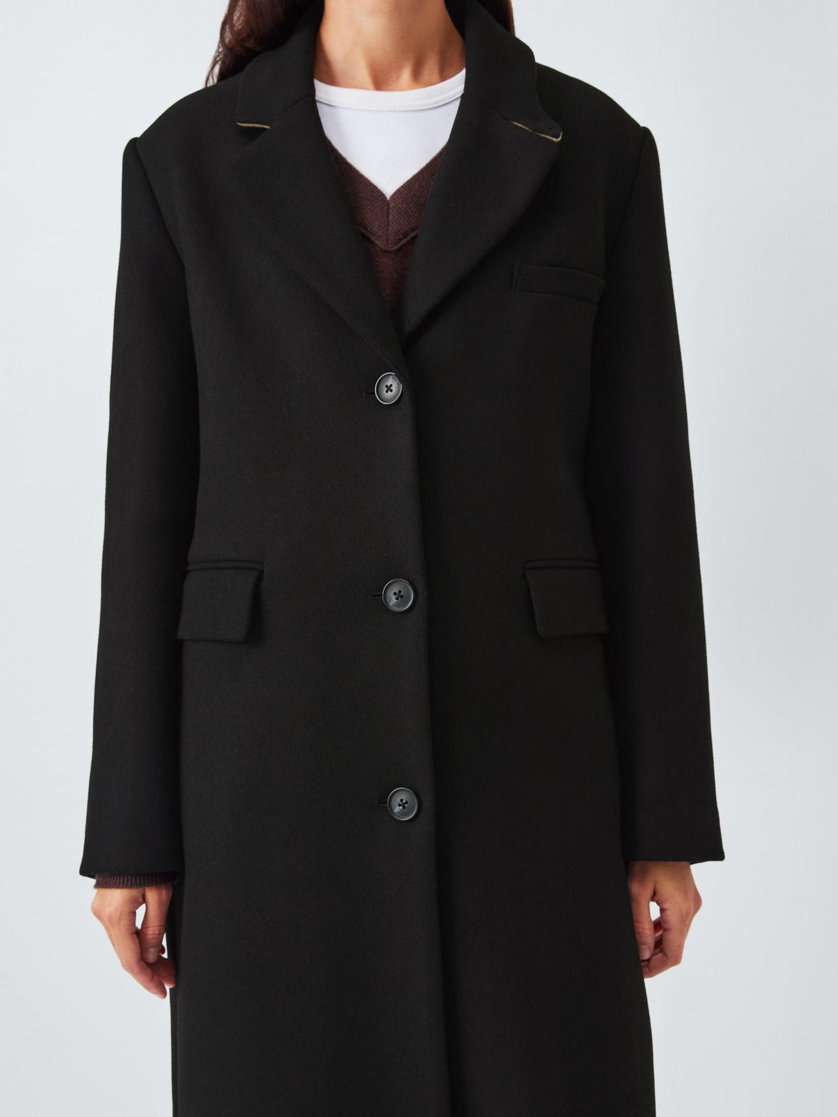 John Lewis Women's Long Single Breasted Wool Blend Coat - Black - UK 8