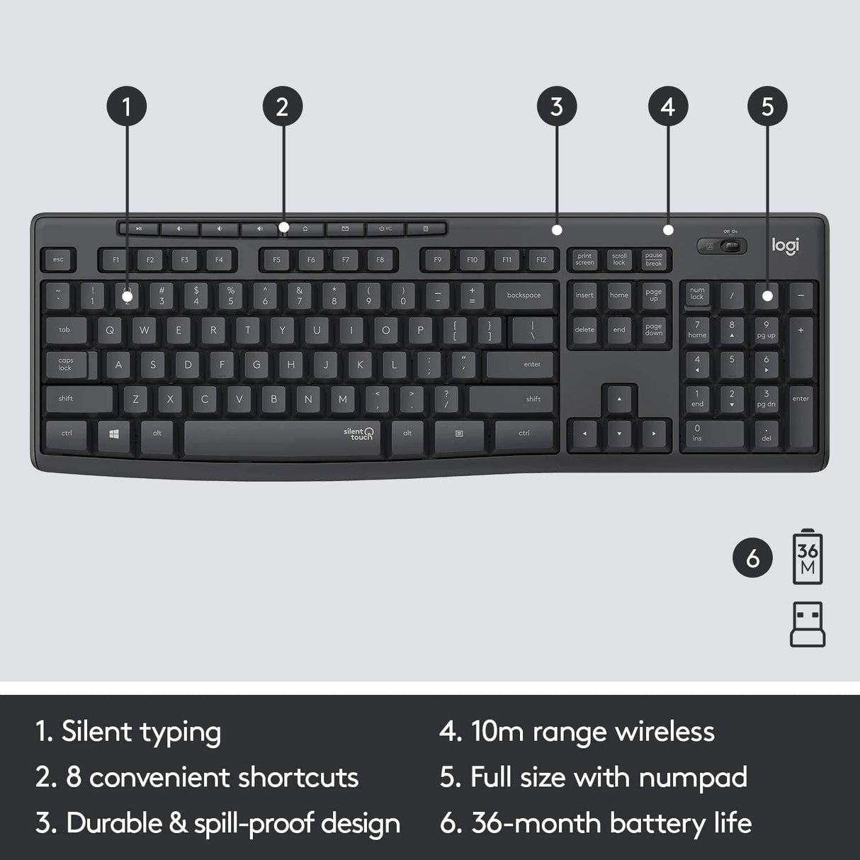 Logitech MK295 Silent Wireless Keyboard QWERTY UK & Mouse - Black - Kazoop 