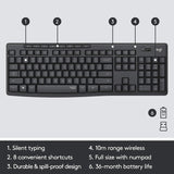 Logitech MK295 Silent Wireless Keyboard QWERTY UK & Mouse - Black - Kazoop 
