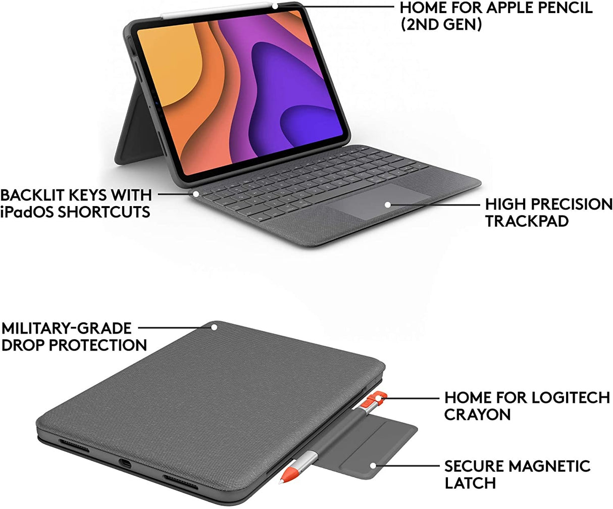 Logitech Folio Touch iPad Air 4th/5th Gen Keyboard Case with Trackpad - Grey - Kazoop 