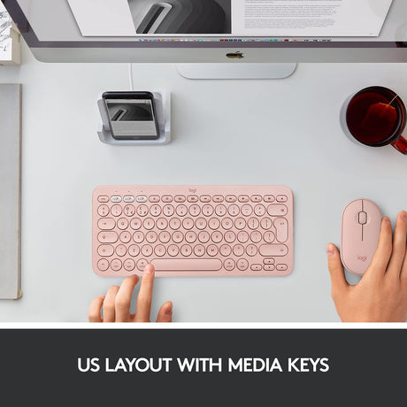 Logitech K380 Multi-Device Bluetooth Slim Keyboard for Mac - Pink Rose - Kazoop 