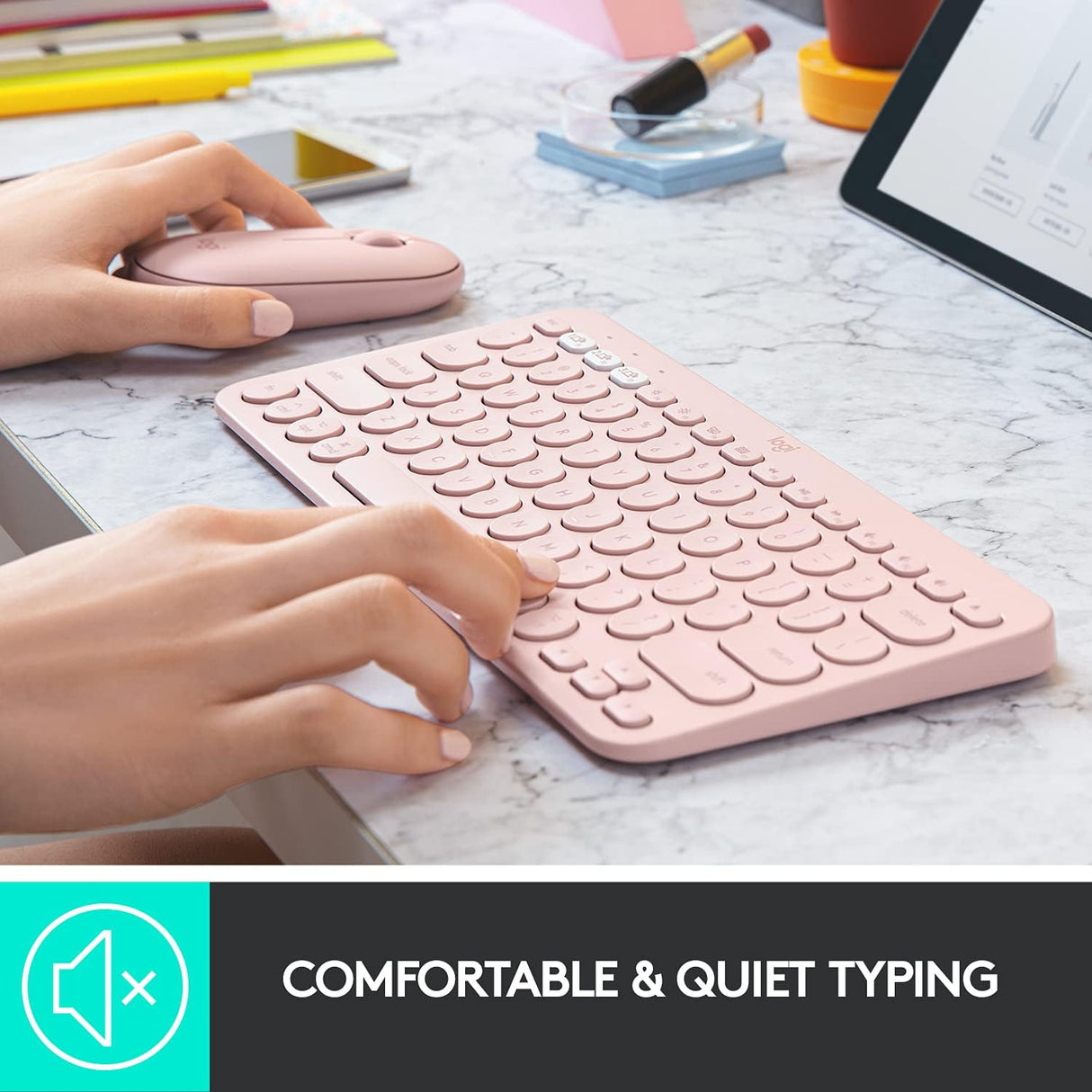 Logitech K380 Multi-Device Bluetooth Slim Keyboard for Mac - Pink Rose - Kazoop 
